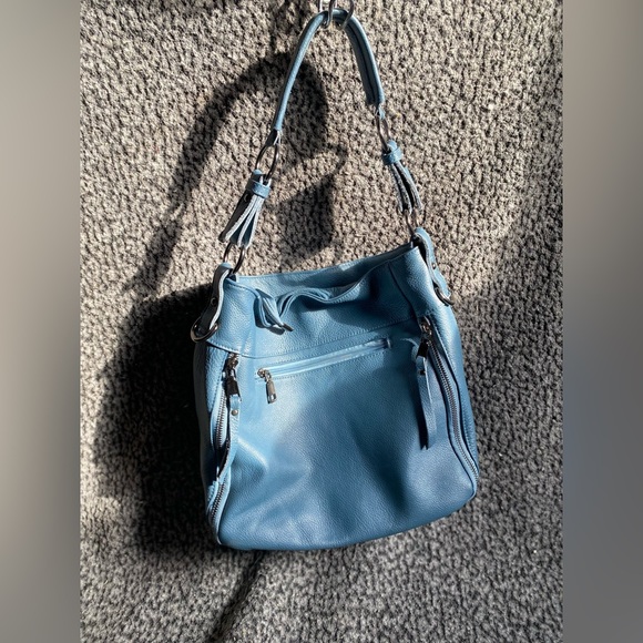 Elegant Blue Leather Shoulder Bag - Picture 9 of 9